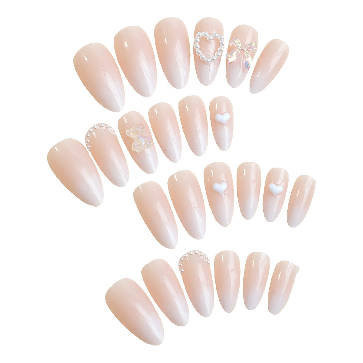 Elegant Press-On Nail Set with Decorative Floral Accents Acalora