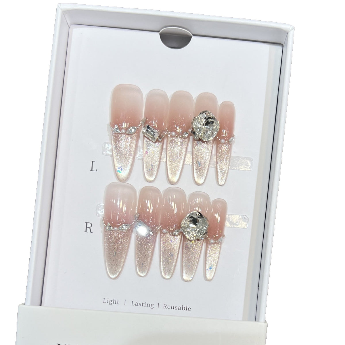 Decorative Stiletto Press-On Nail Art Set with Rhinestone Details Acalora
