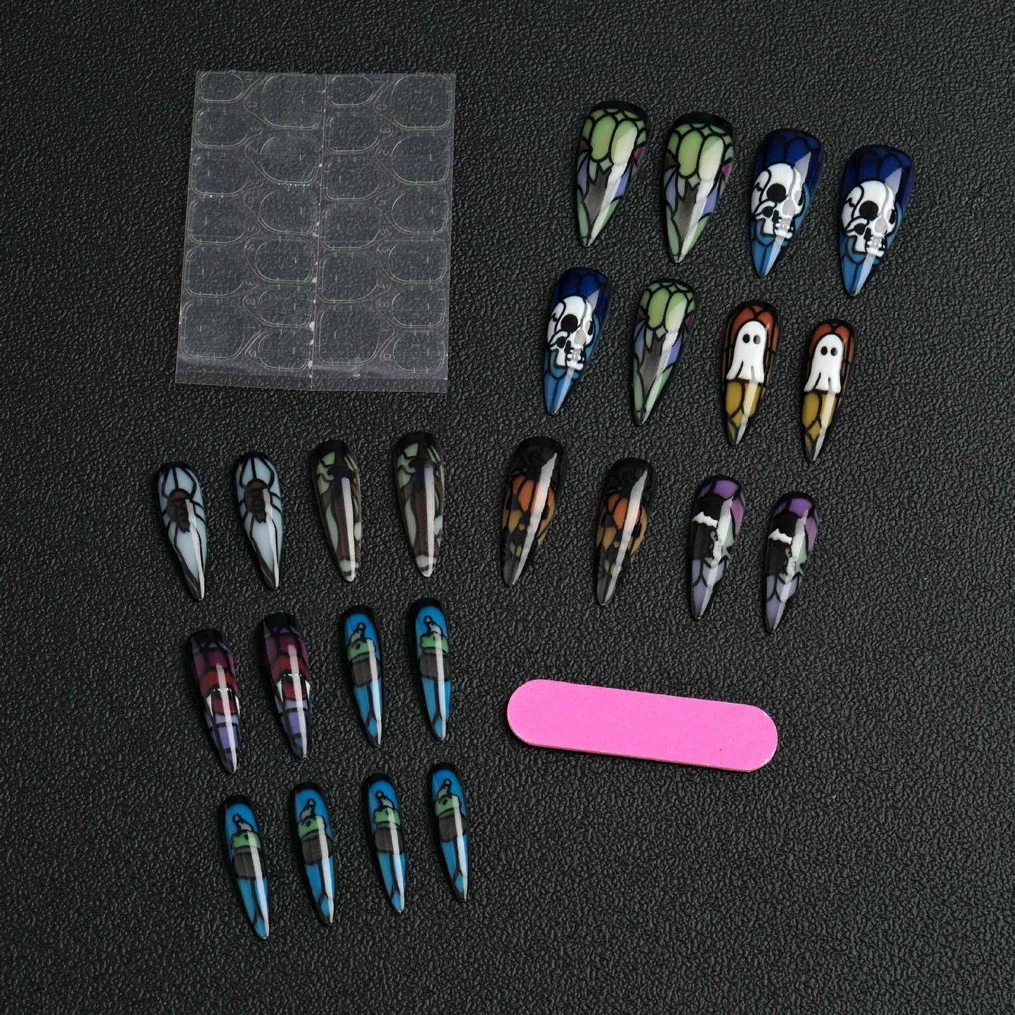 Artistic Halloween-Themed Stiletto Press-On Nails Acalora