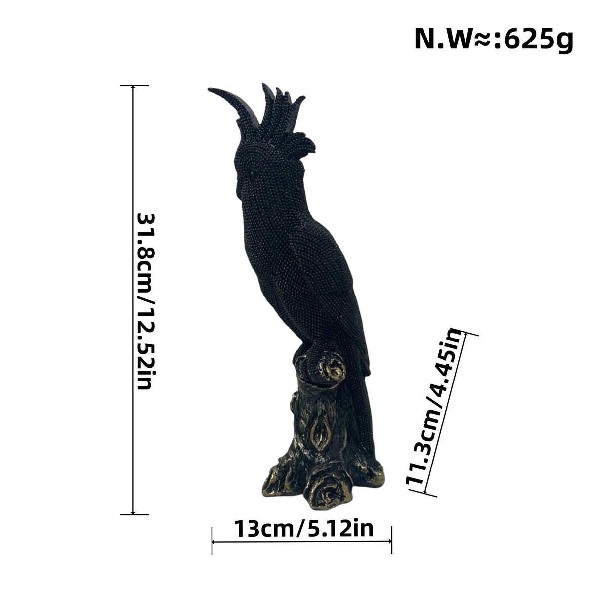 Shiny parrot figure on tree stump Acalora
