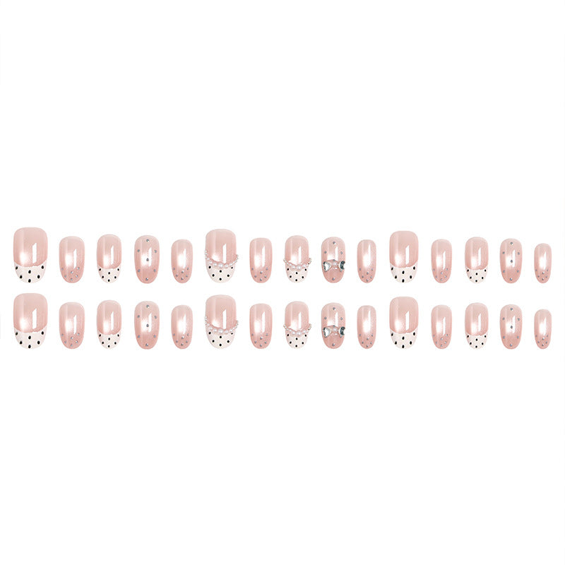 Artificial nail set with elegant French design and delicate pearl embellishments Acalora