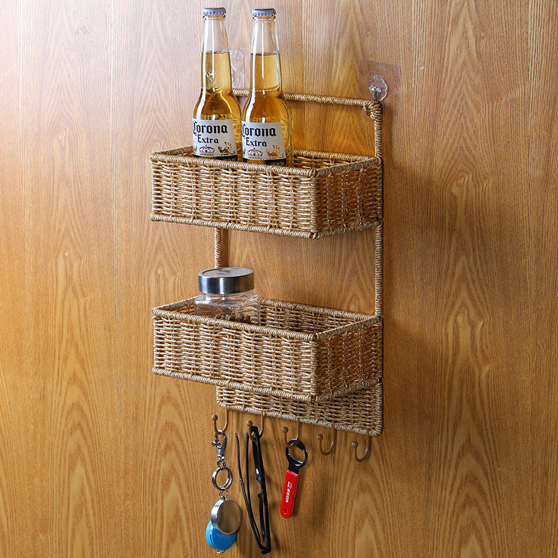 Unisex Wall-mounted Storage Basket with Double Shelf Bowlift