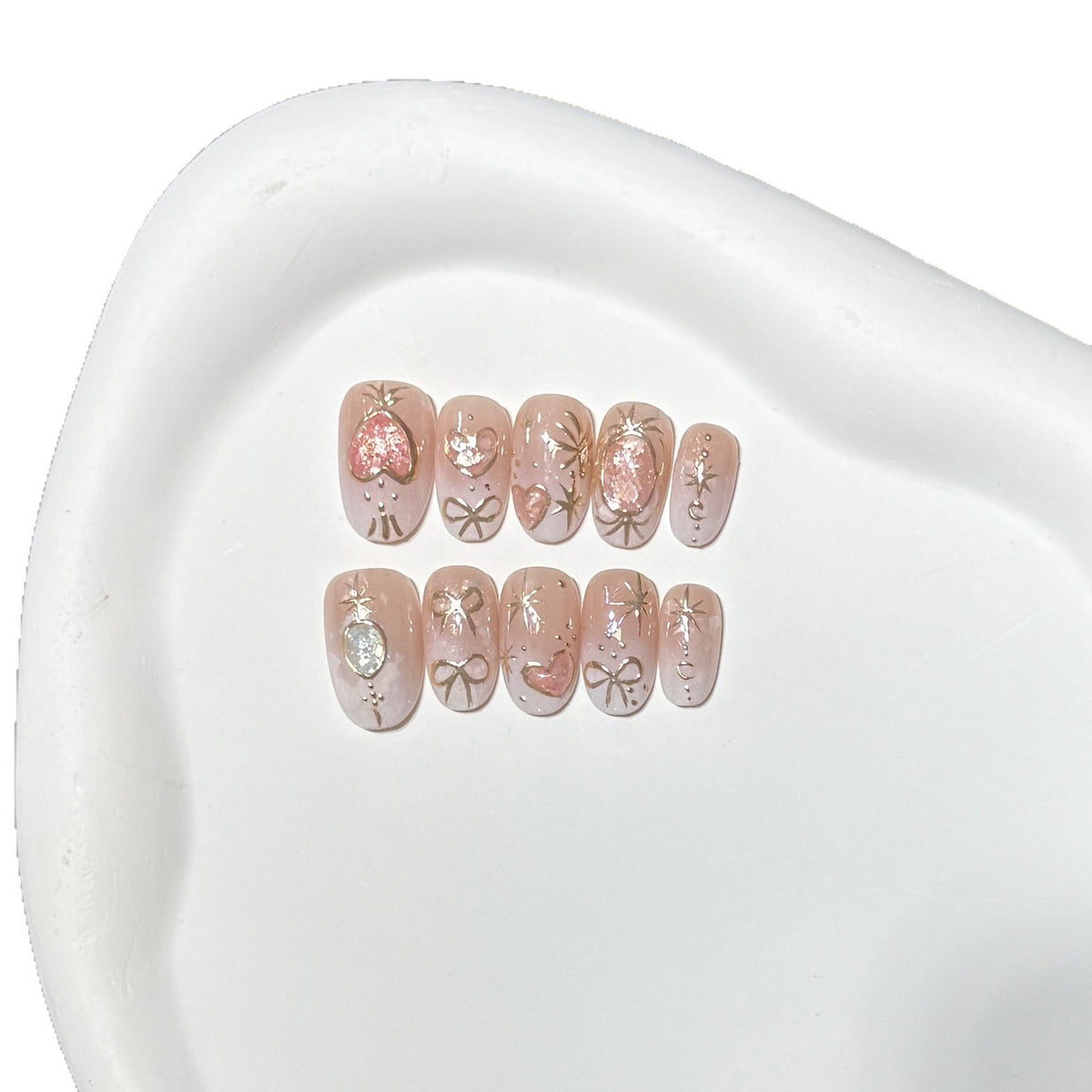 Decorative Press-On Nail Art Set with Heart and Glitter Accents Acalora