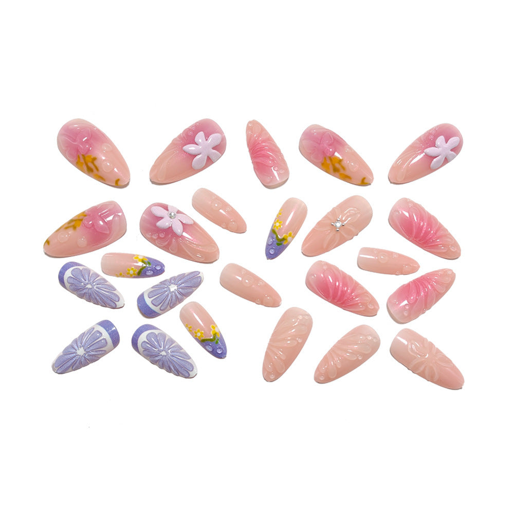 Artificial nail set with floral design and 3D effects Acalora