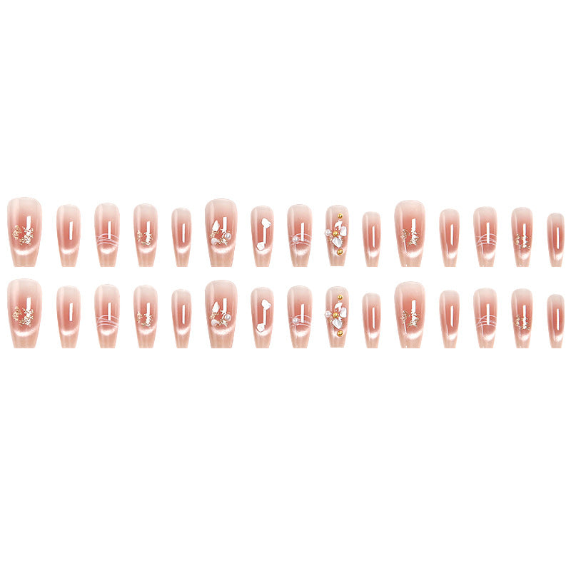 Artificial nail set with elegant glitter and flower decorations Acalora