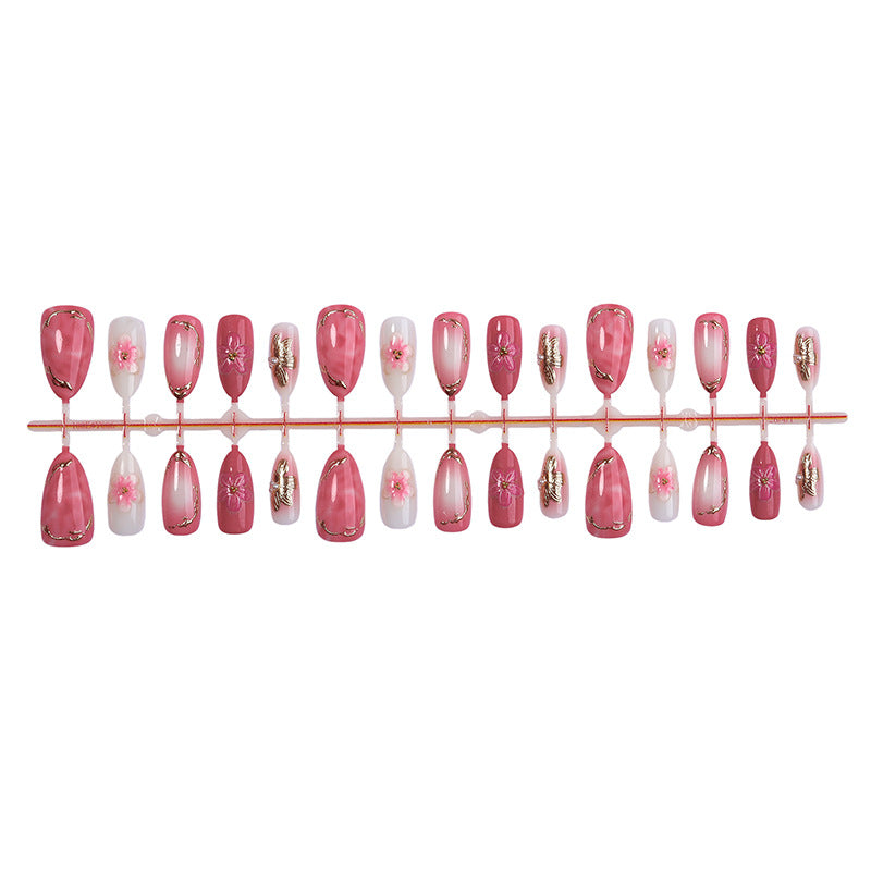 Elegant Floral Press-On Nail Set with Premium Detailing Acalora