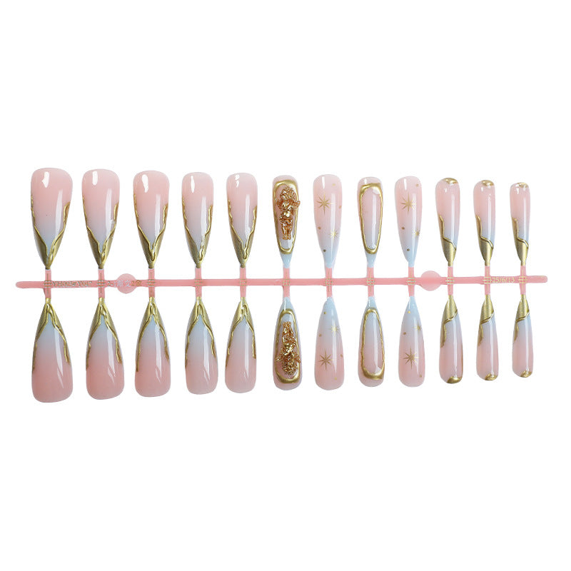 Elegant Press-On Nail Art Set with Gold Accents Acalora