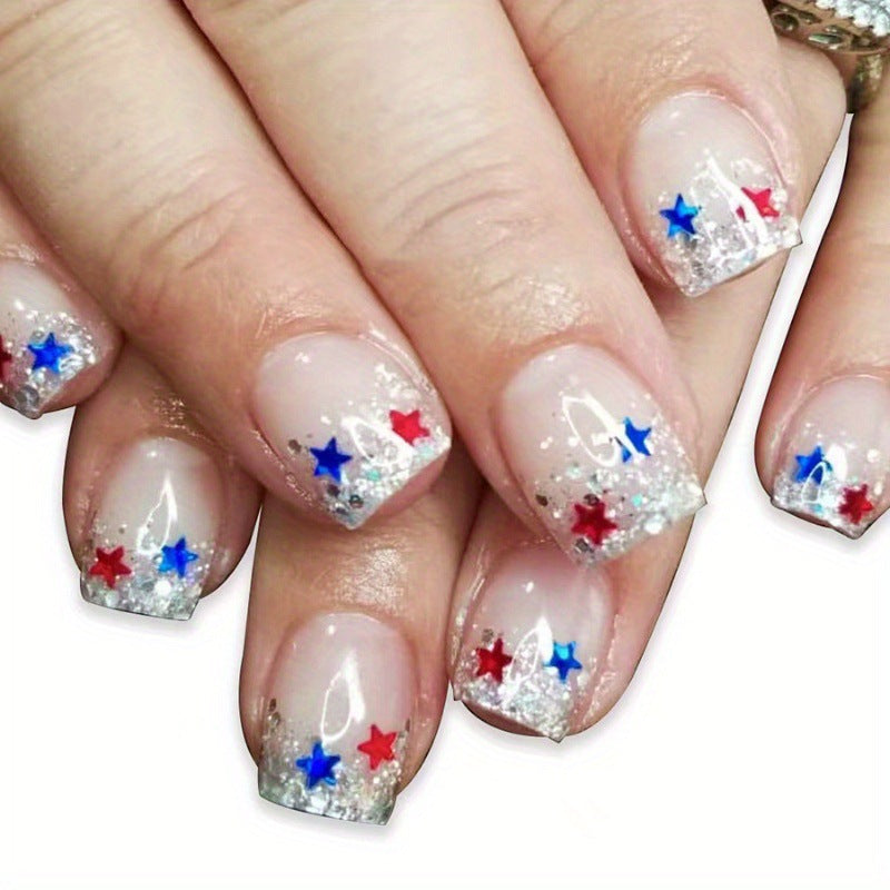 Star-Embellished Glitter Tips Press-On Nails Acalora