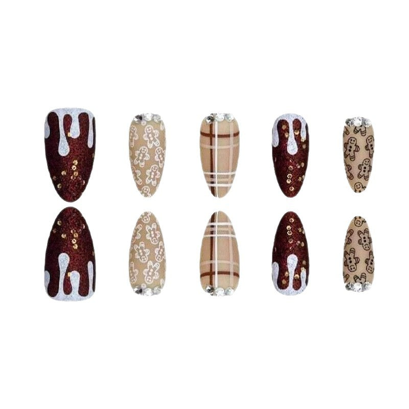 Festive Gingerbread Themed Press-On Nails Acalora