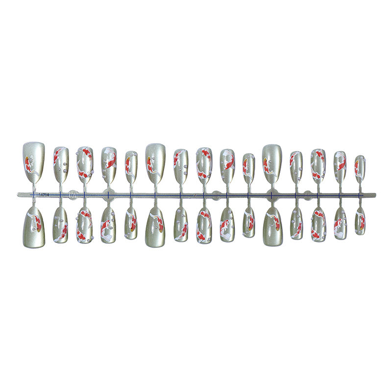 Decorative Press-On Nail Art Set with Koi Fish and Gem Accents Acalora