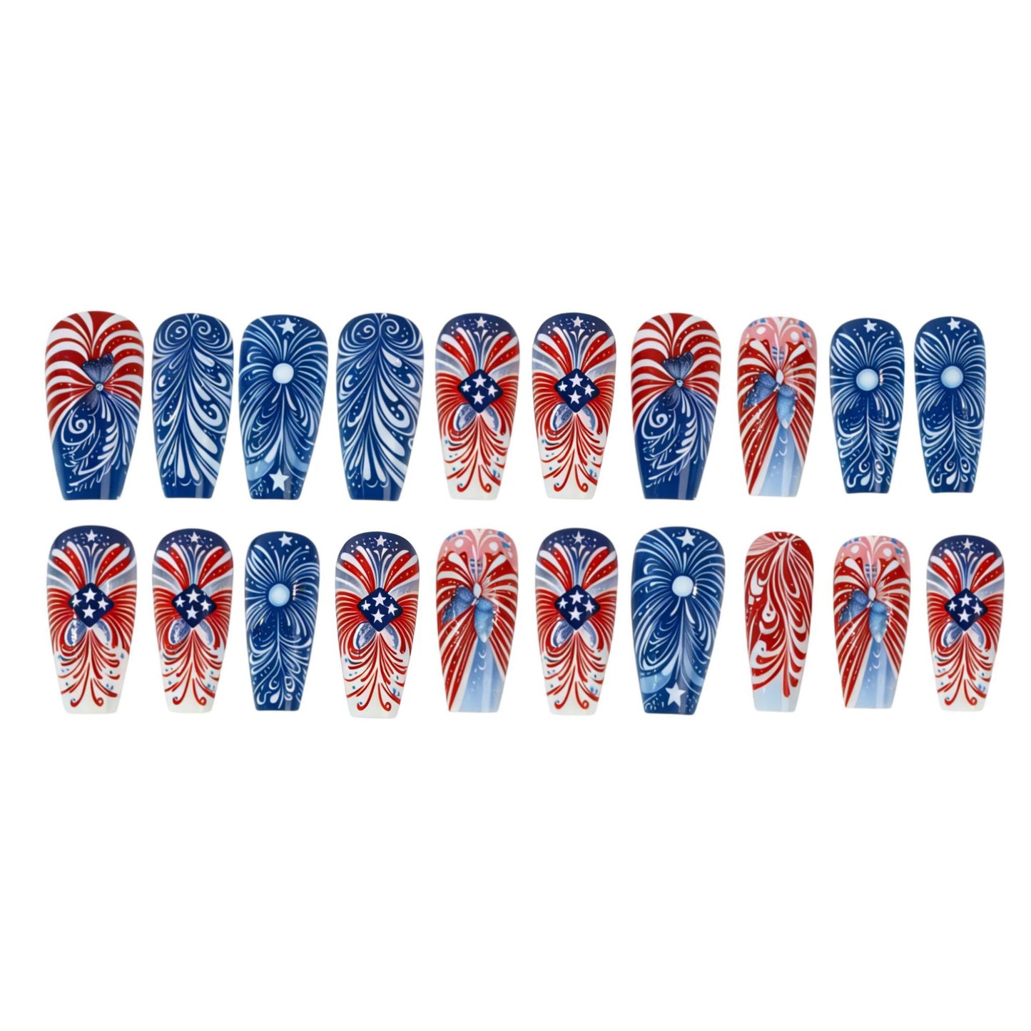 Patriotic design artificial nails Acalora