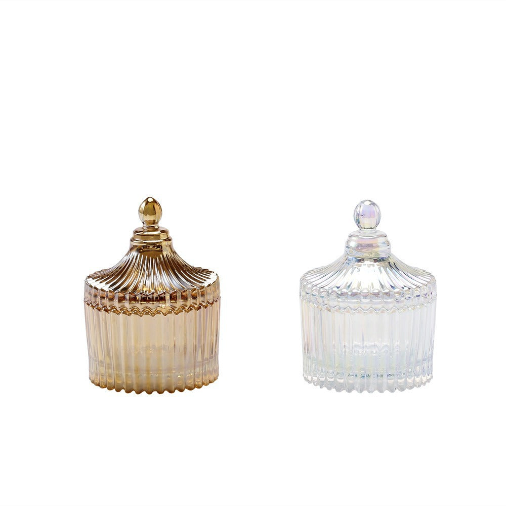 Vintage Ribbed Glass Trinket Jar with Lid Acalora