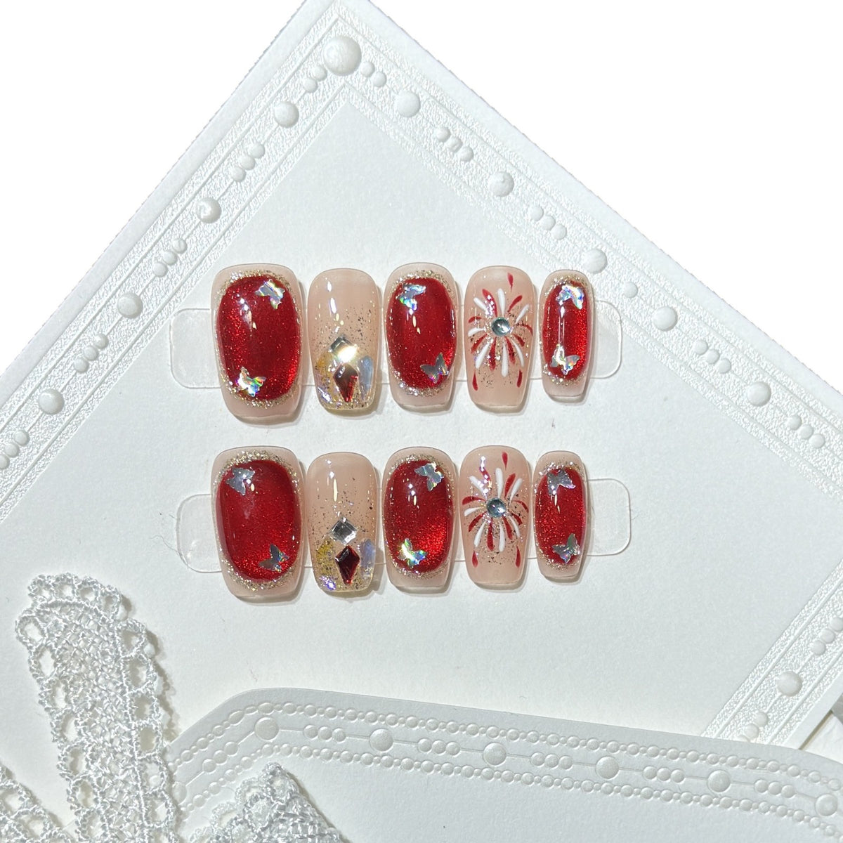 Artistic Press-On Nail Set with Glitter and Star Accents Acalora