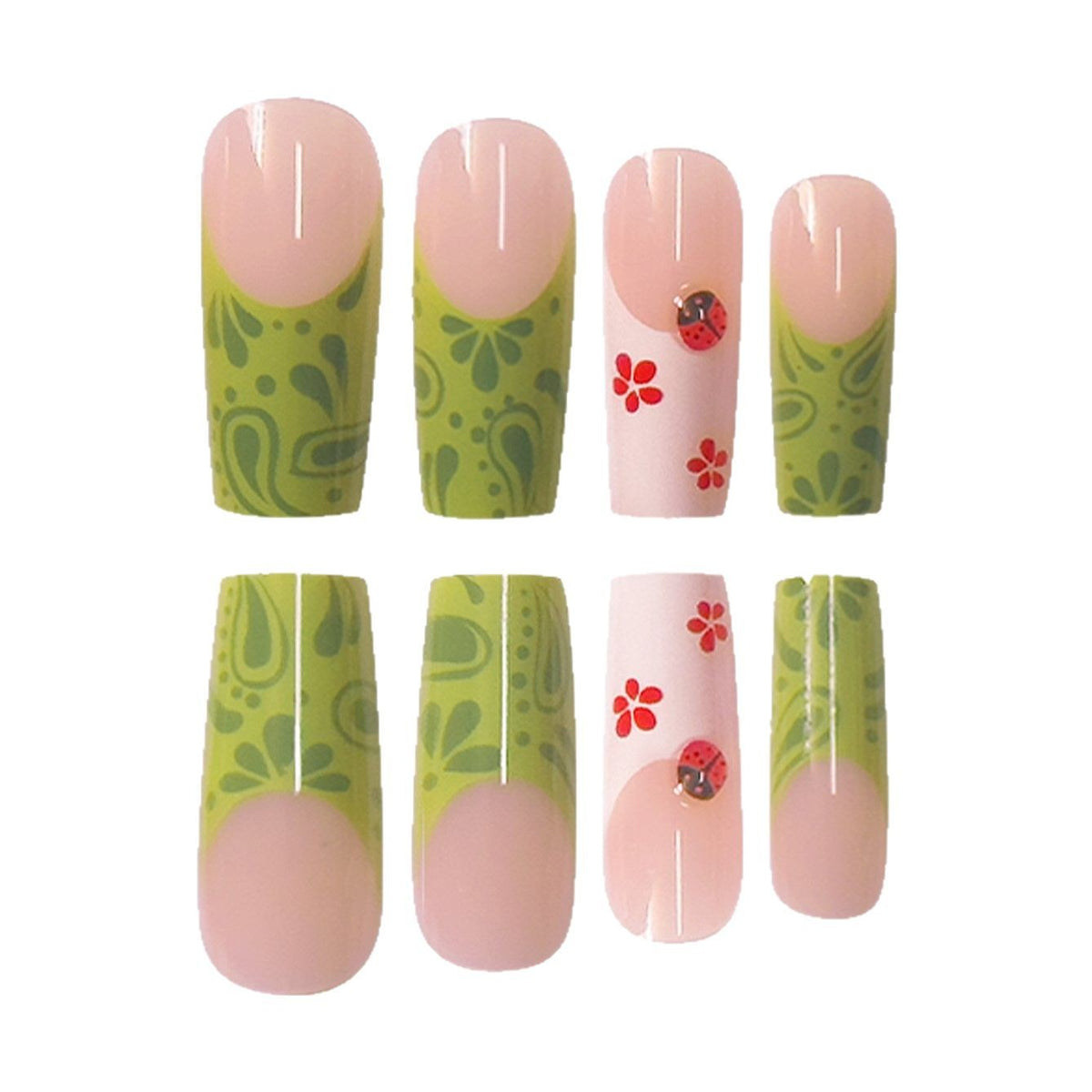 Floral Design Press-On Nails with Leaf Accents Acalora