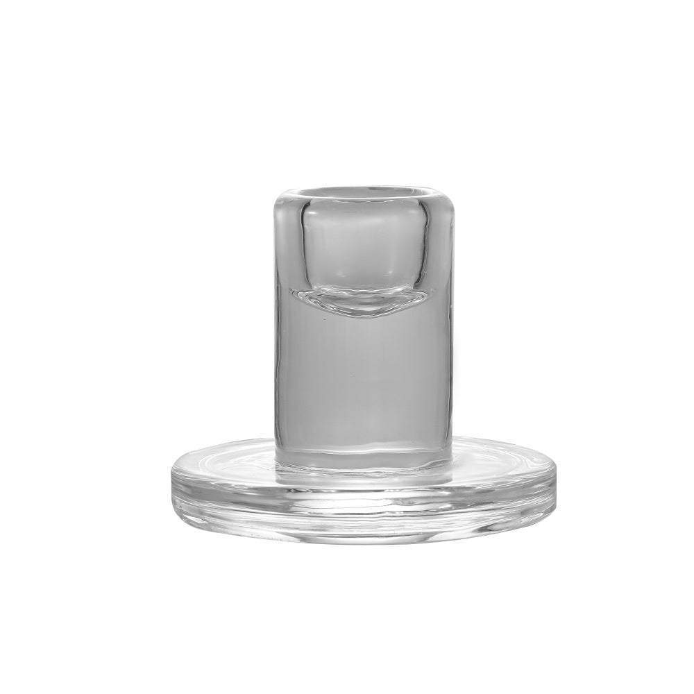 Clear Thick Glass Taper Candle Holders Set Minimalist Cylinder Base Acalora