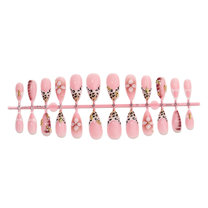 Decorative Press-On Nail Art Set with Floral and Stylish Leopard Accents Acalora