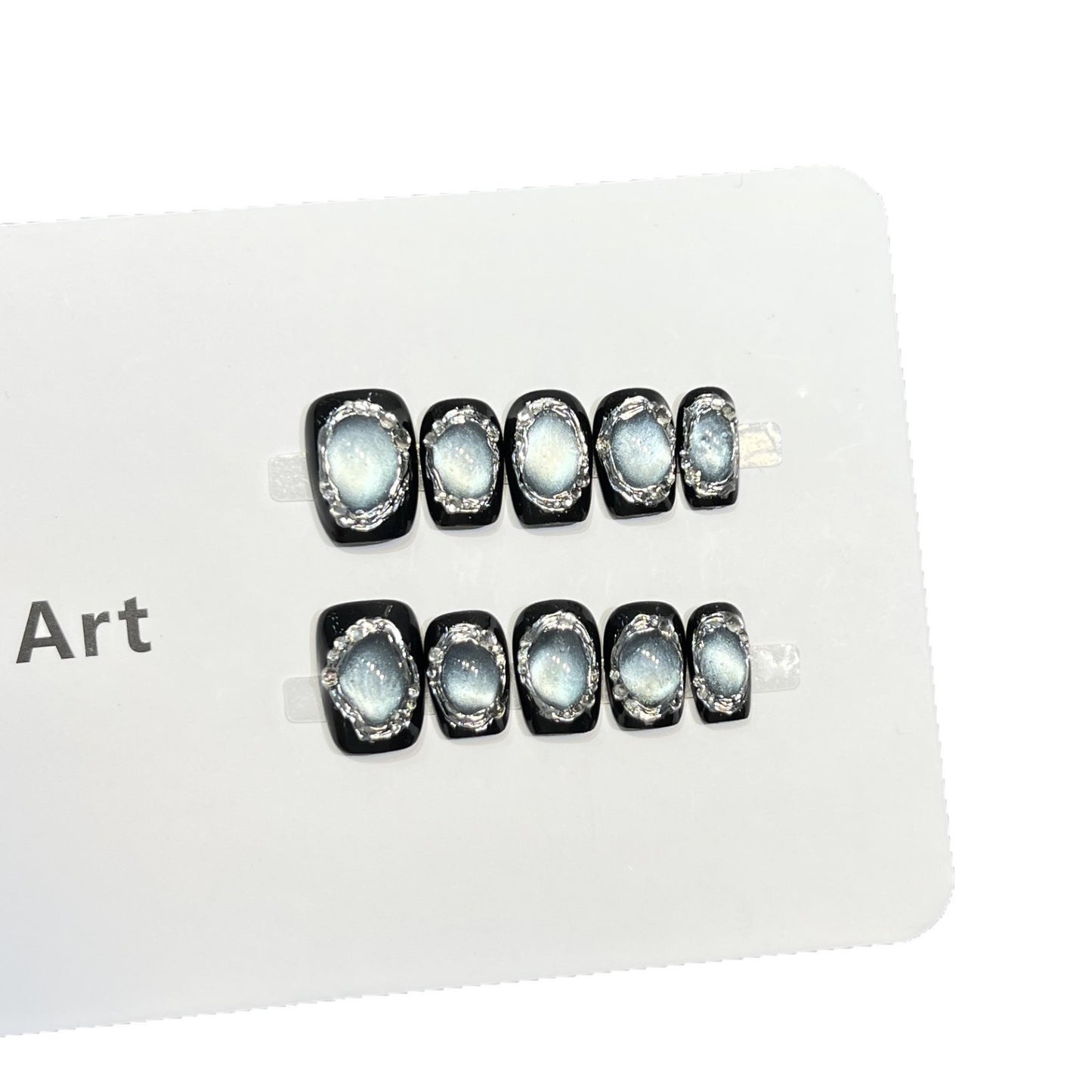 Glamorous Press-On Nail Art Set with Silver Accents Acalora