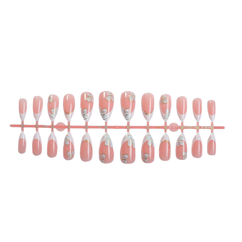 Floral Design Press-On Nail Set with Elegant French Tips Acalora