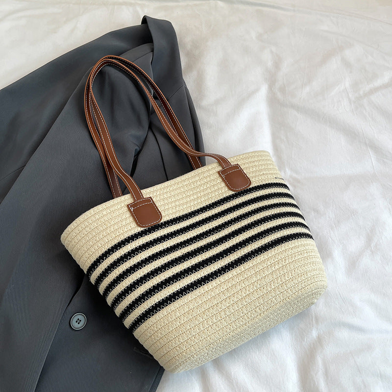 Striped Woven Beach Tote Bag Acalora
