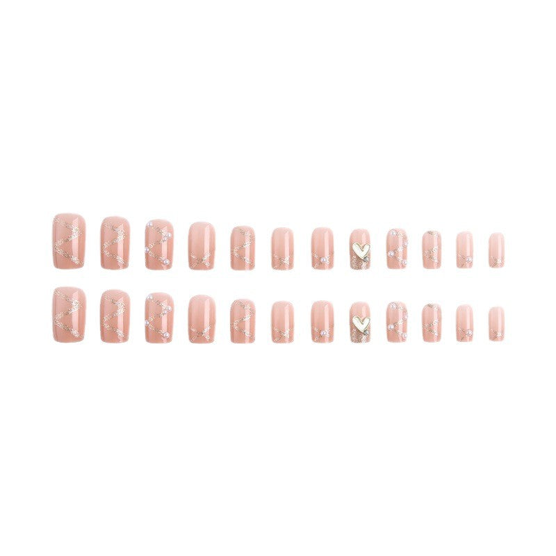Artificial nail set with elegant pearl and glitter accents Acalora