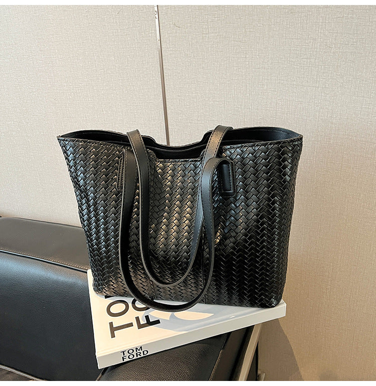 Woven Leather Shoulder Tote Bag Acalora