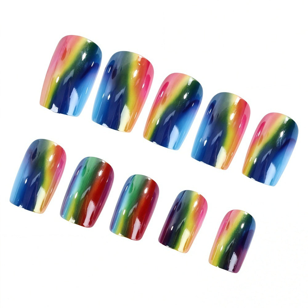 Colorful artificial nails in rainbow design Acalora