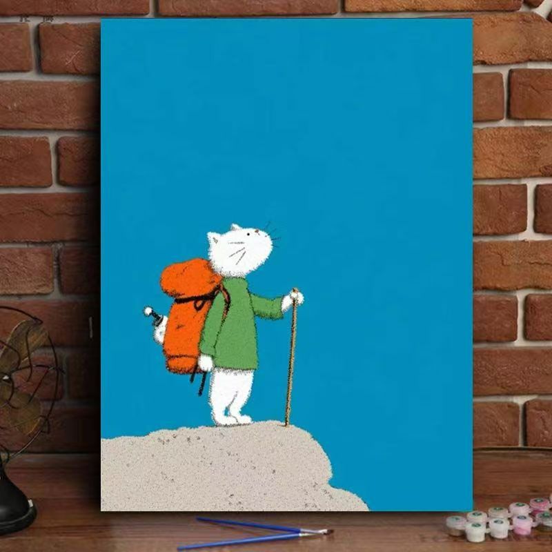 Whimsical Cat Watering Plants Canvas Art