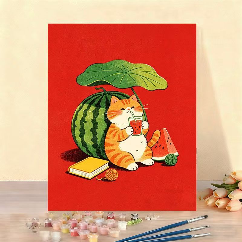 Whimsical Cat Illustration Canvas Artwork