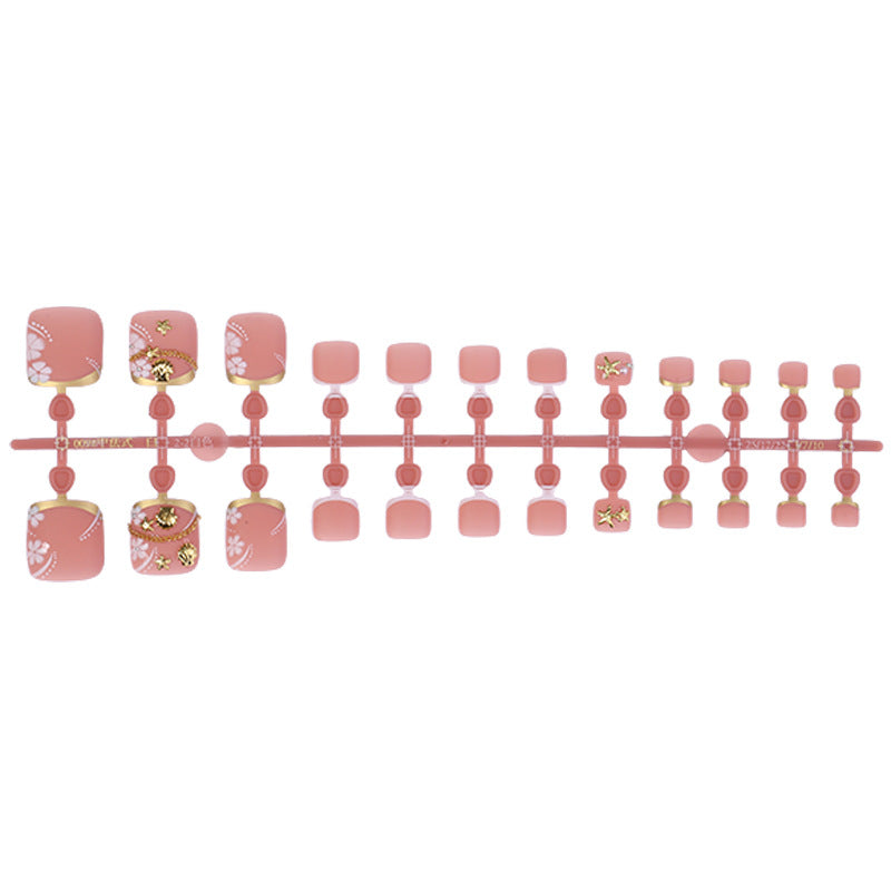 Floral Design Press-On Nail Set with Gold Accents Acalora