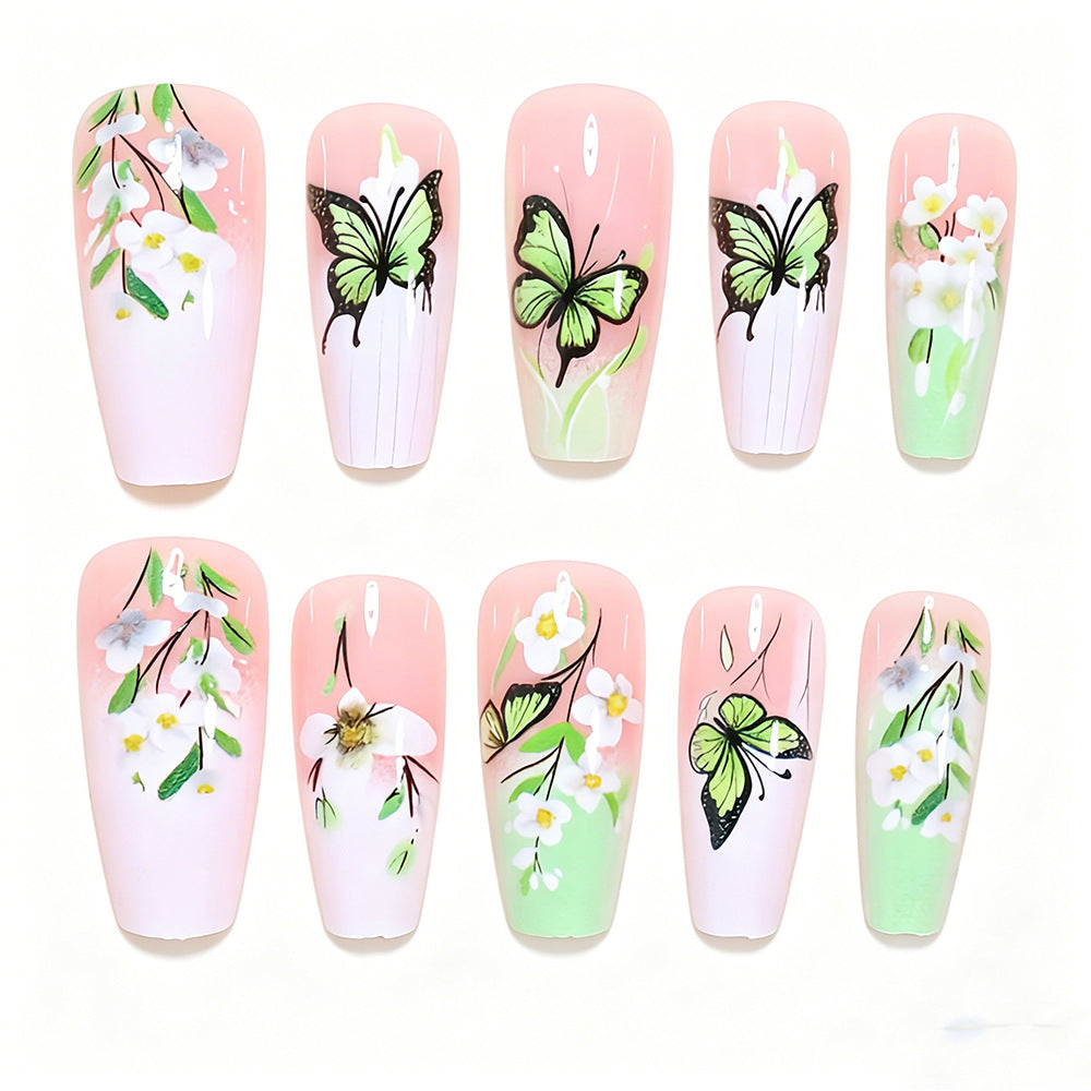 Artistic Butterfly and Floral Press-On Nail Set Acalora