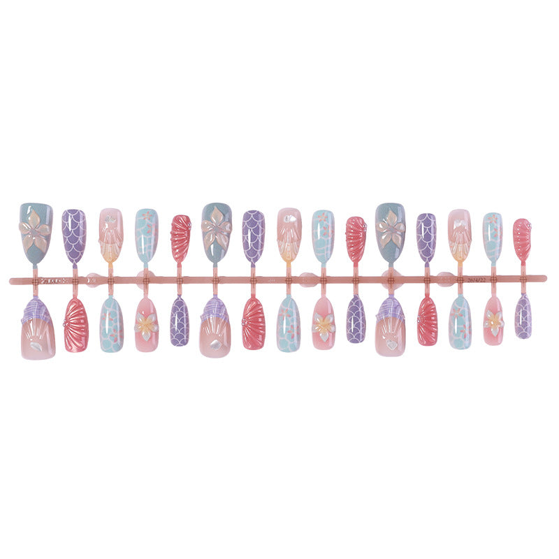 Decorative Press-On Nail Set with Floral and Gem Accents Acalora