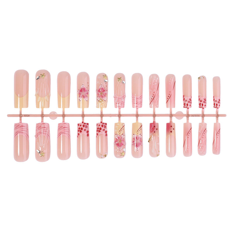 Decorative Press-On Nail Set with Artistic Floral Accents Acalora