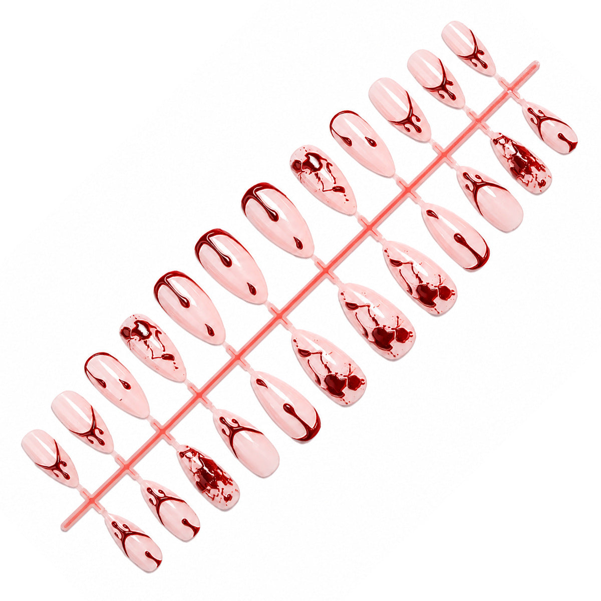 Artistic Press-On Nail Set with Blood Drip and Marble Design Acalora