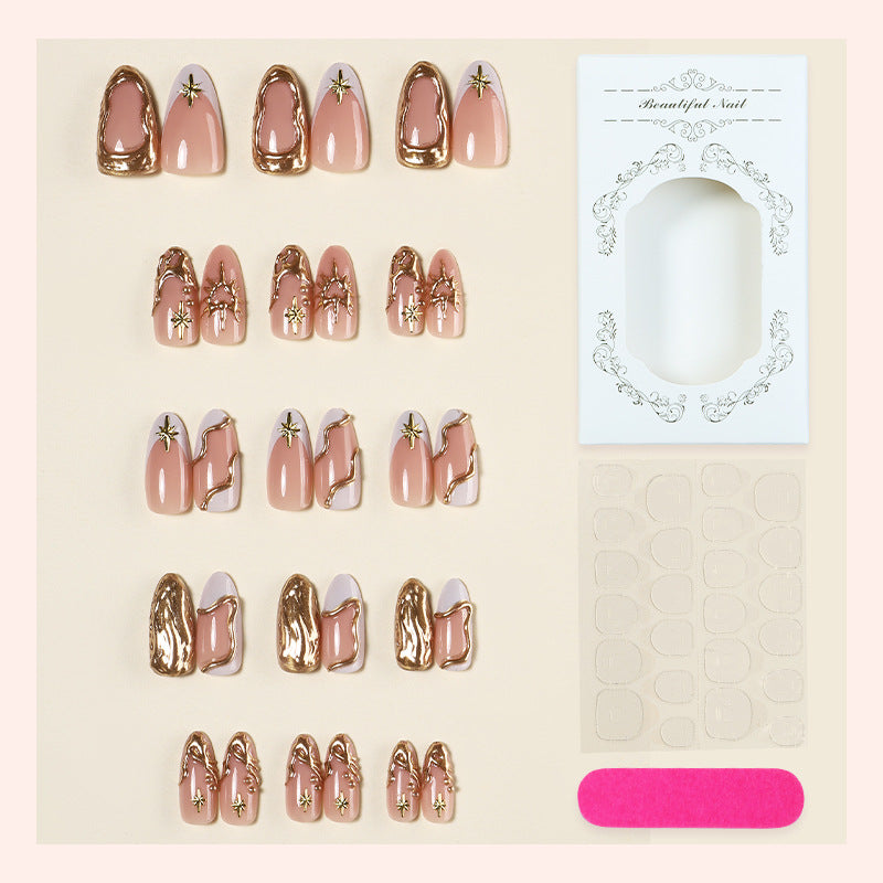 Premium Decorative Press-On Nail Set with Gold Accents Acalora