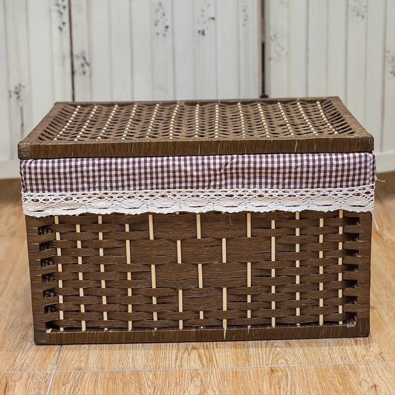 Rustic toy basket with checked pattern Acalora