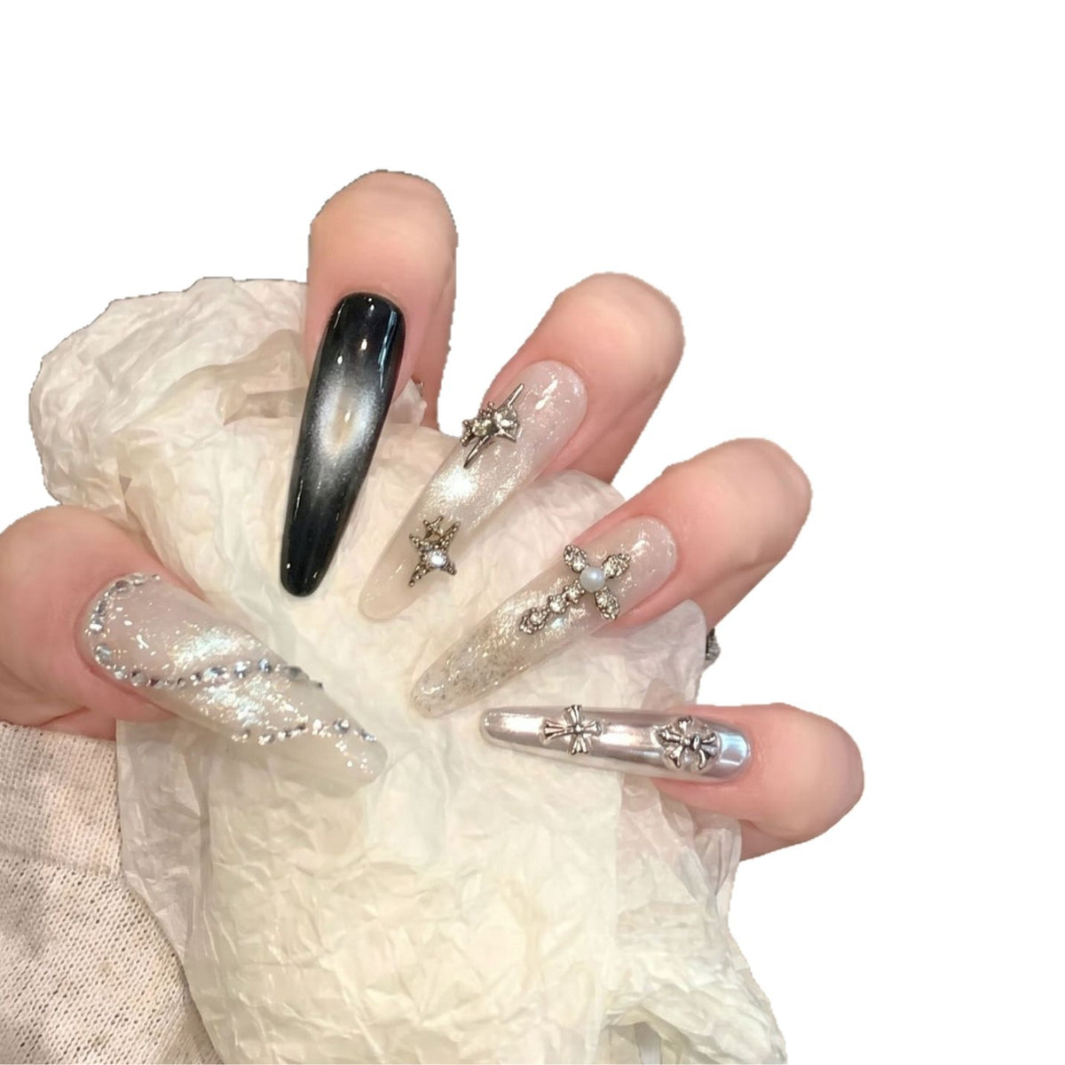 Decorative Stiletto Press-On Nail Set with Starry Accents Acalora