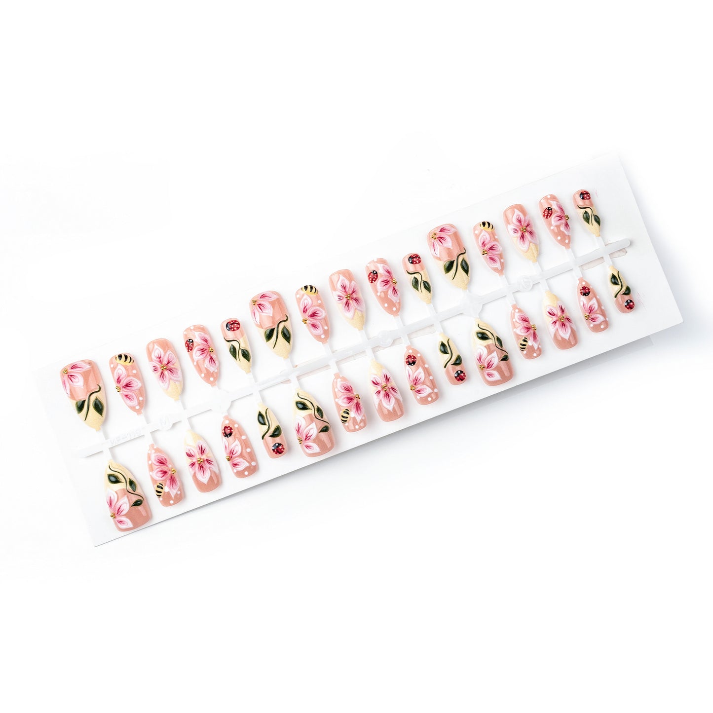 Artificial nail set with floral 3D applications and gloss finish Acalora