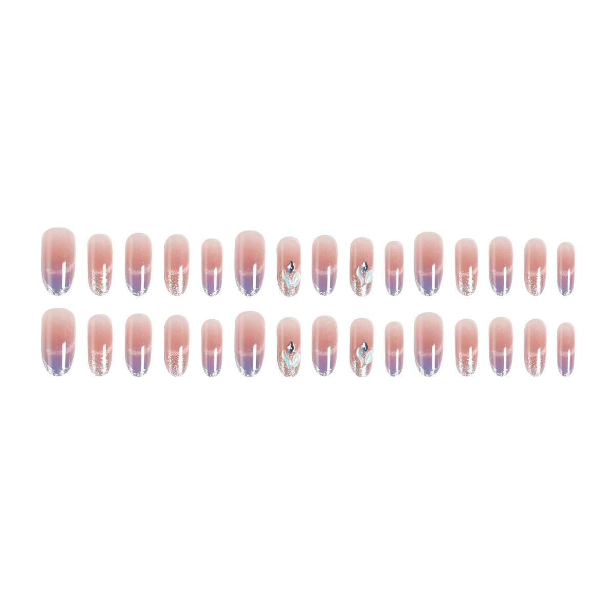 Acrylic nail set with elegant glitter effect and beautified embellishments Acalora