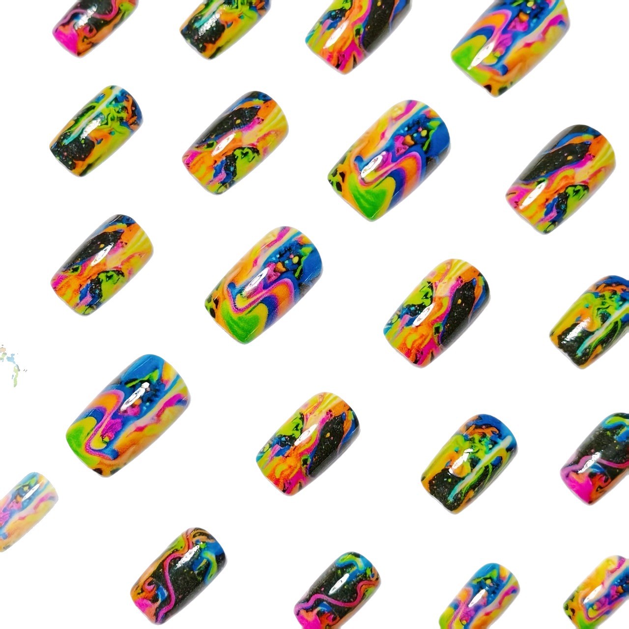 Neon Marbled Nail Art Acalora
