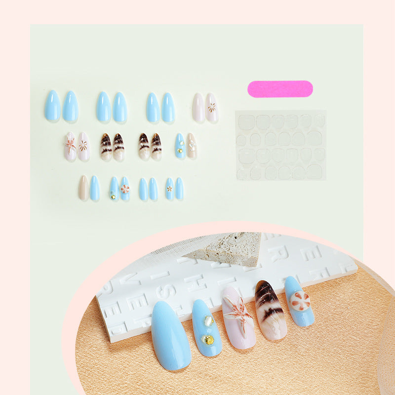 Decorative Press-On Nail Art Set with Coastal Theme Acalora