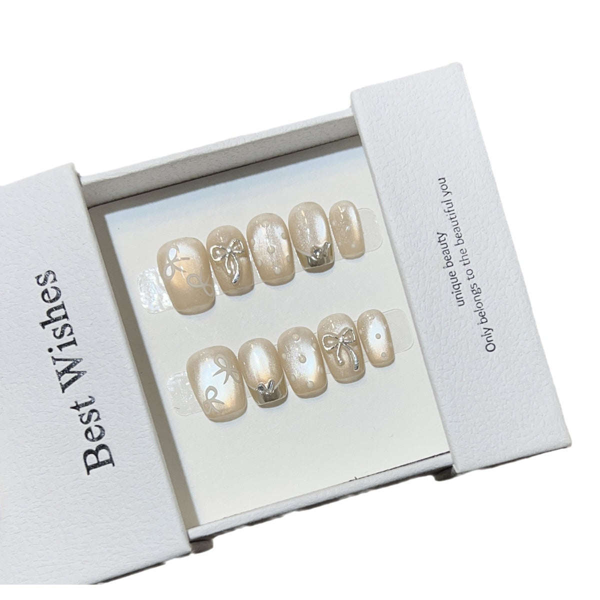 Elegant Bow-Embellished Press-On Nail Art Set Acalora