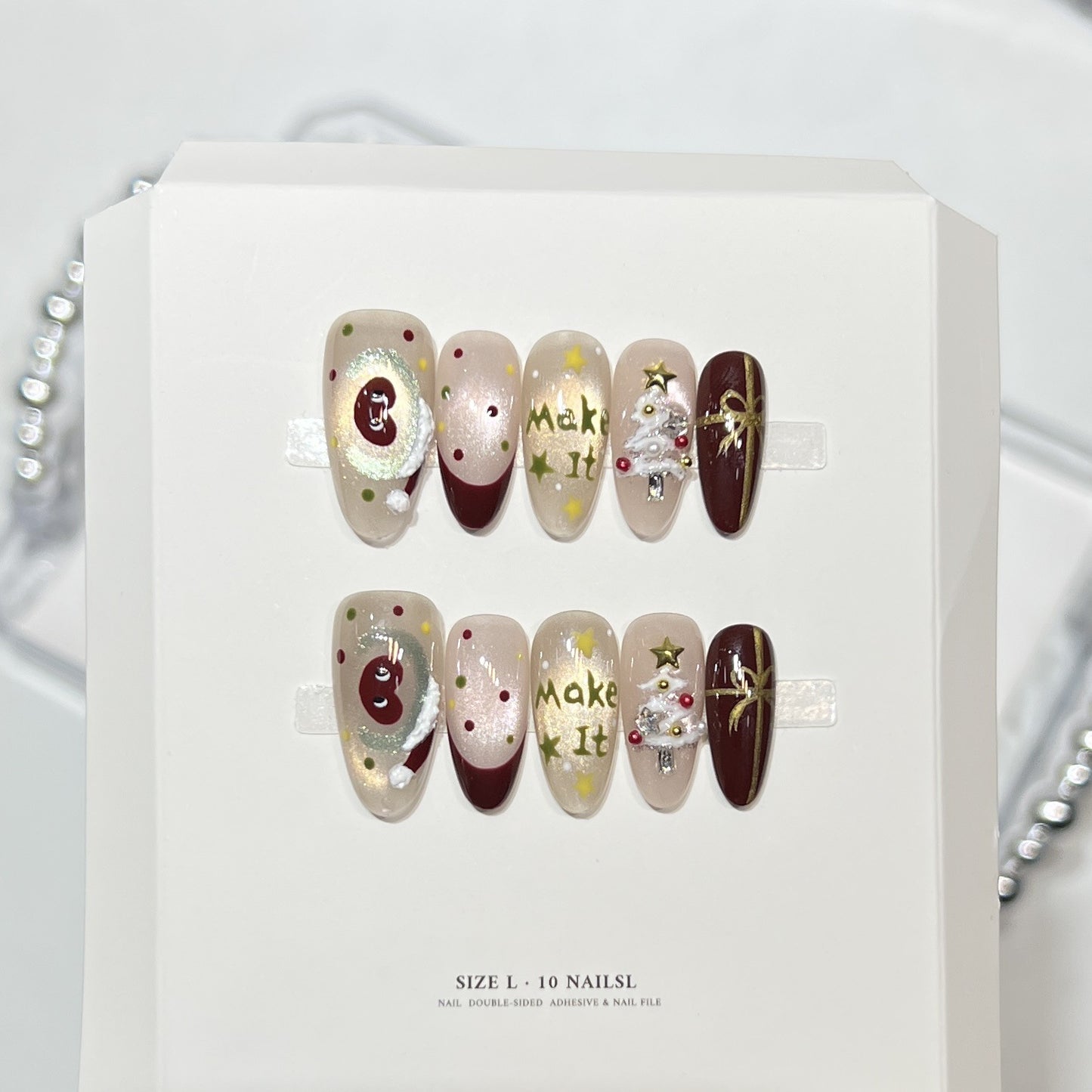 Glittery Press-On Nail Art Set with Snowflake Design Acalora
