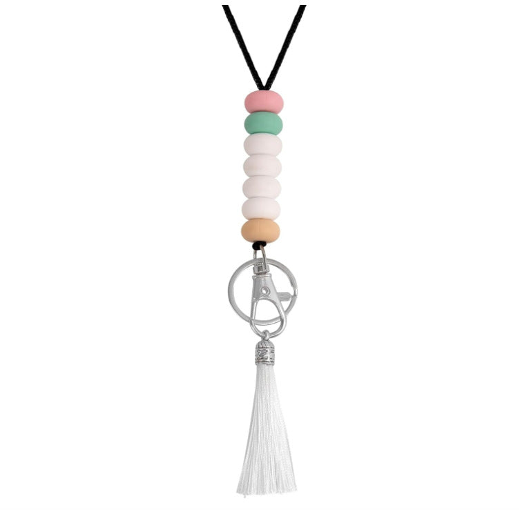 Colorful Beaded Keychain Lanyard with Tassel Acalora
