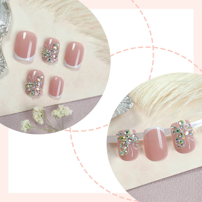 Decorative Press-On Nail Set with Butterfly and Gem Accents Acalora