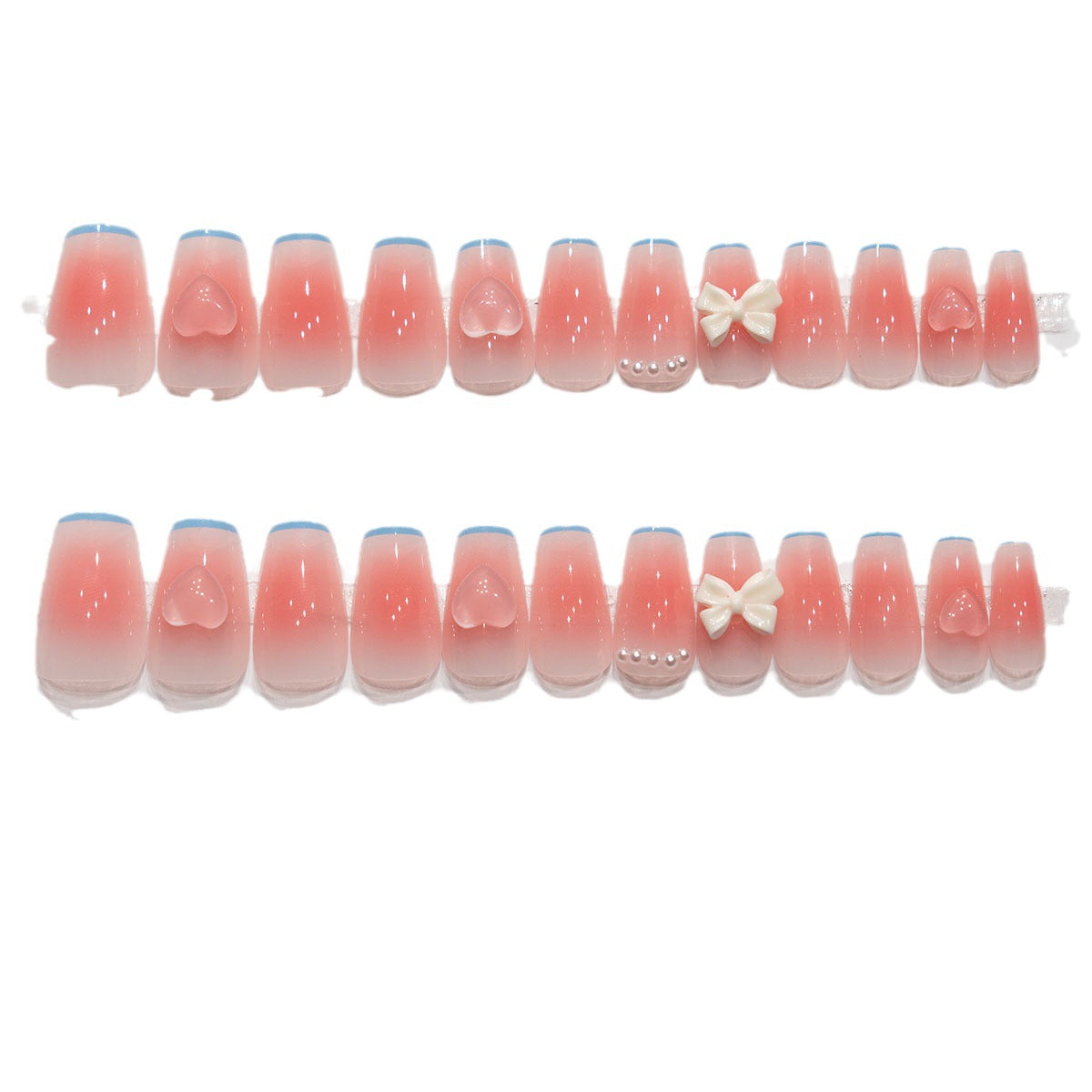 Decorative Press-On Nail Set with Bow and Pearls Acalora