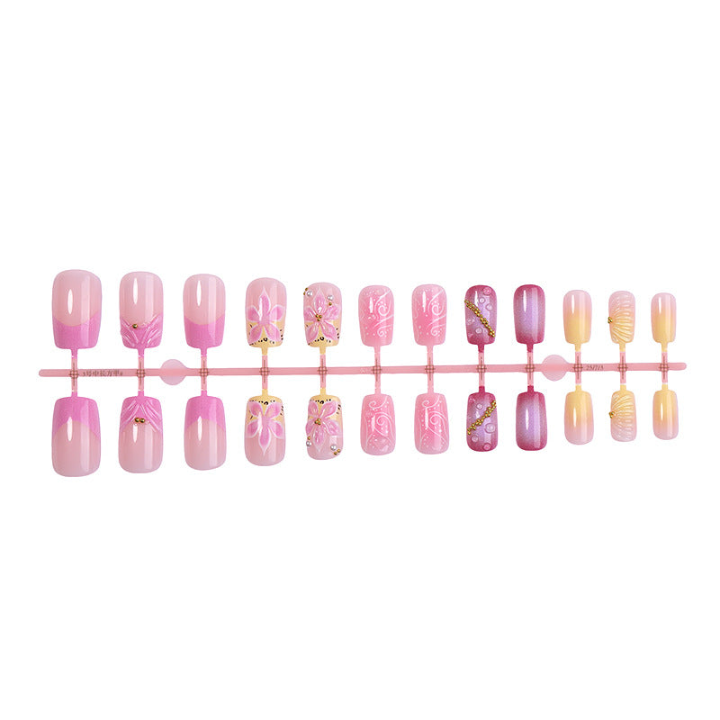 Premium Artistic Press-On Nail Set with Decorative Floral Elements Acalora
