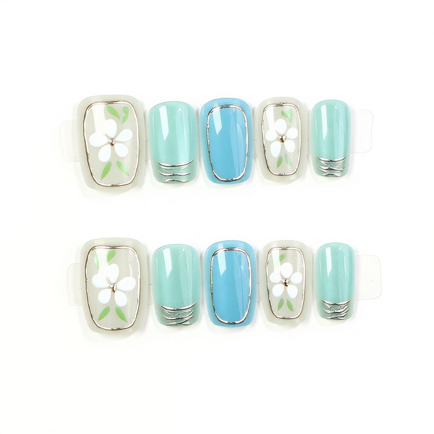 Decorative Press-On Nail Set with Floral Accents Acalora