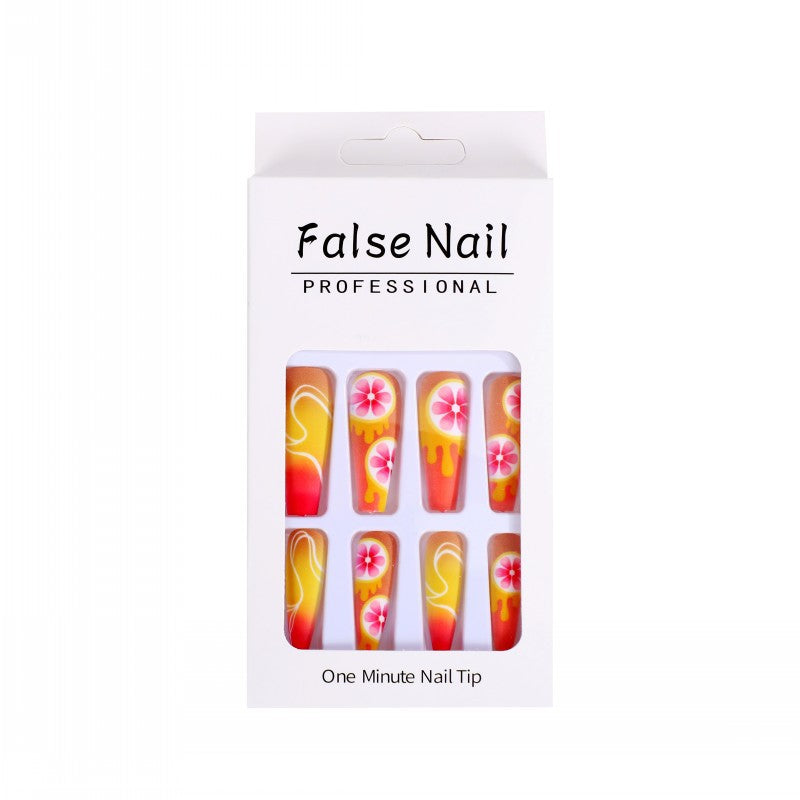 Artificial Nails Set with Tropical Hibiscus Pattern Acalora