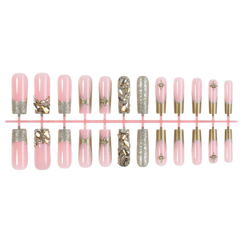 Premium Decorative Press-On Nail Set with Elegant Gold Accents Acalora