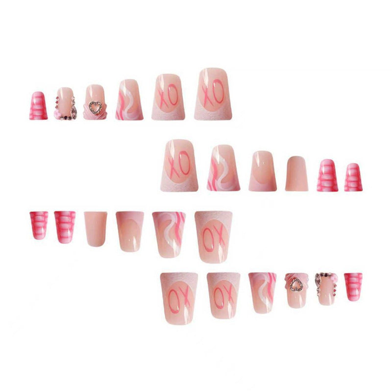 Decorative Press-On Nail Design with Heart and Gem Accents Acalora